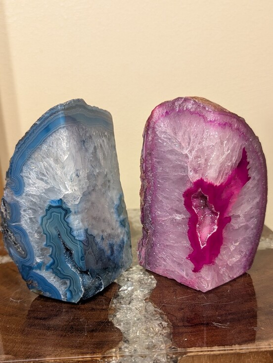 Other - Agate Geodes Pair of Dyed Sections in Pink & Teal w/ Druzy
